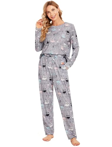 Les-Theresa Schlafanzug Damen Baumwolle Pyjama Set, Lang Zweiteiliger Nachtwäsche Raglanärmel Sleepwear und Lange Pyjamahose, Herbst Winter Hausanzug Freizeitanzug von Les-Theresa