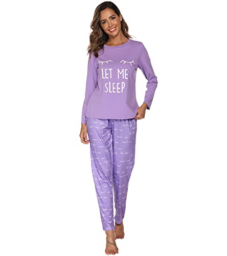 Les-Theresa Schlafanzug Damen Baumwolle Pyjama Set, Lang Zweiteiliger Nachtwäsche Raglanärmel Sleepwear und Lange Pyjamahose, Herbst Winter Hausanzug Freizeitanzug von Les-Theresa