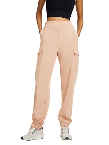 Les umes Damen Hose High Waist Cargohose Jogginghose mit Tasche Sweatpants Freizeithose Khaki XL von Les umes