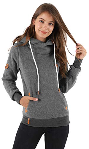 Les umes Damen Sweatshirts mit Kapuze und Schalkragen, Kapuzenpullover für Damen, Kapuzenjacken, Sweatshirts mit Kordelzug Dunkelgrau 3XL von Les umes