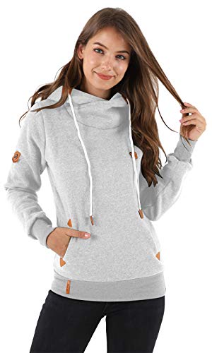 Les umes Damen Sweatshirts mit Kapuze und Schalkragen, Kapuzenpullover für Damen, Kapuzenjacken, Sweatshirts mit Kordelzug Hellgrau 3XL von Les umes