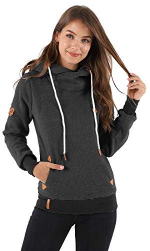 Les umes Damen Sweatshirts mit Kapuze und Schalkragen, Kapuzenpullover für Damen, Kapuzenjacken, Sweatshirts mit Kordelzug Schwarz XXL von Les umes