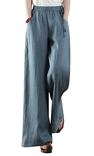 Les umes Damenhosen mit weitem Bein, Sommerhosen für Damen, Bequeme Yogahosen aus Baumwolle und Leinen, Pilateshosen Blau M von Les umes