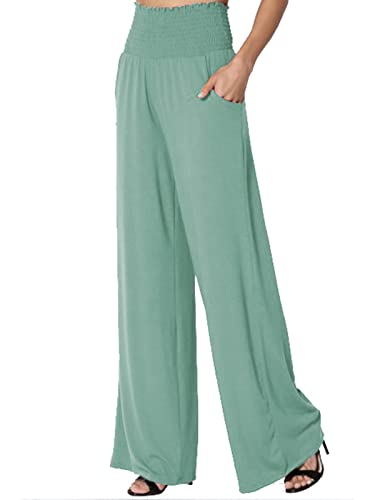 Les umes Yogahosen für Damen Frauen Sommer Weite Beine Lange Hosen Loose Fit Damen Hohe Elastische Taille mit Taschen Sommer Hosen Yoga Freizeithosen Grün M von Les umes