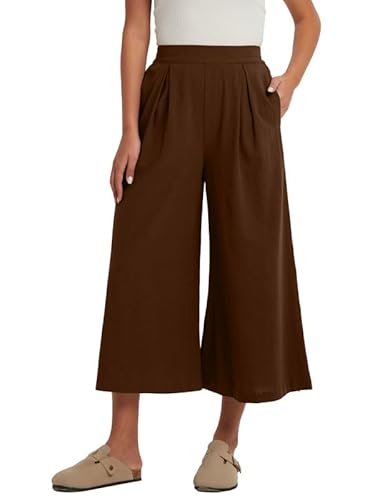 Les umes Hose Damen Elegant High Waist Hose Lang Palazzo Hose Lässige Weite Hose Damen mit Schlitz Locker Freizeithose Cropped Hose Sommer Karamell S von Les umes