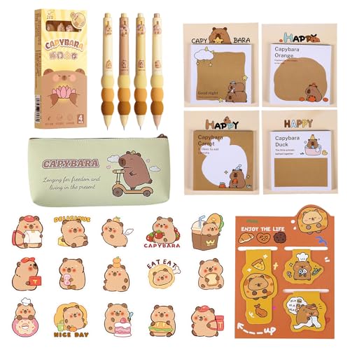 Leseogye Capybara Schreibwaren-Set, 1 süßes Capybara-Federmäppchen, 4 Capybaras-Stifte, 30 Aufkleber, Haftnotizen, Schulbürobedarf, Geschenk für Studenten, Lehrer Leseogye Capybara Schreibwaren-Set, 1 süßes Capybara-Federmäppchen, 4 Capybaras-Stifte, 30 Aufkleber, Haftnotizen, Schulbürobedarf, Geschenk für Studenten, Lehrer von Leseogye