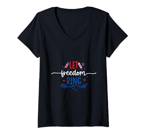 Damen Lustige, coole USA-Flagge für den 4. Juli T-Shirt mit V-Ausschnitt von Let Freedom Ring