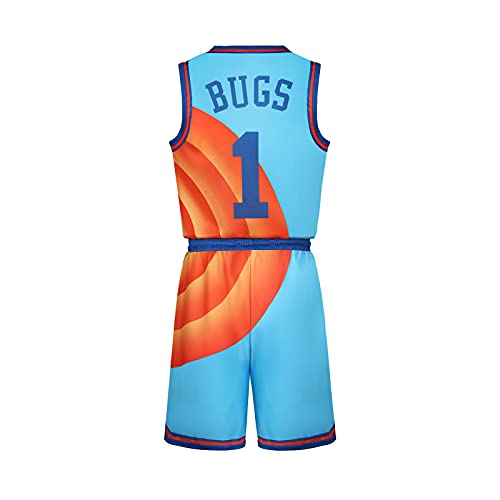 Letitia Cecillia Herren #6 Space Movie Jersey Shorts Outfit Jugend 90er Jahre Basketball Sport Hip Hop Party Shirts, Blau Erwachsene #1 Bugs Jersey Shirt Shorts Outfit, Klein von Letitia Cecillia