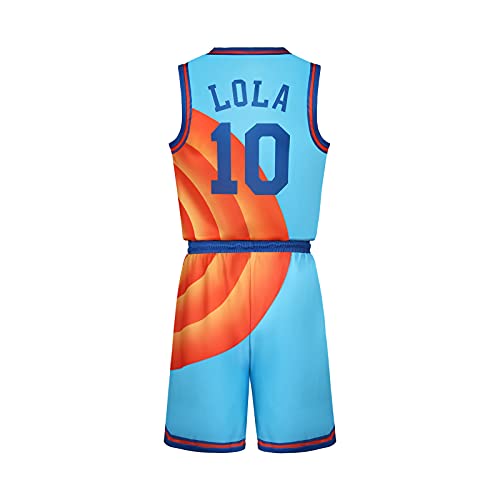 Letitia Cecillia Herren #6 Space Movie Jersey Shorts Outfit Jugend 90er Jahre Basketball Sport Hip Hop Party Shirts, Blau Erwachsene #10 Lola Jersey Shirt Shorts Outfit, Klein von Letitia Cecillia