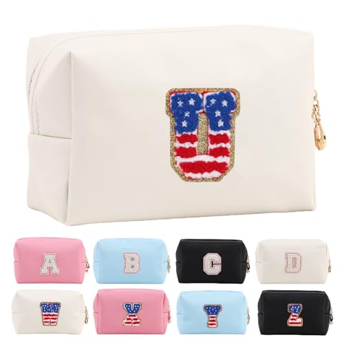 Personalisierte Make-up-Tasche mit Initialen-Motiv, niedliche Make-up-Tasche, Chenille-Buchstabe, wasserdicht, mit Reißverschluss, Kosmetiktasche für Frauen, adrette Make-up-Tasche, von Letoileite