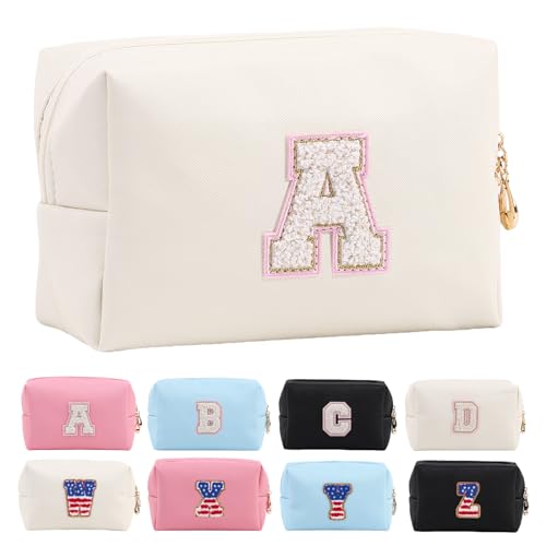 Personalisierte Make-up-Tasche mit Initialen-Motiv, niedliche Make-up-Tasche, Chenille-Buchstabe, wasserdicht, mit Reißverschluss, Kosmetiktasche für Frauen, adrette Make-up-Tasche, von Letoileite