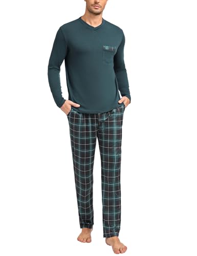 Leversic Schlafanzug Herren Lang Baumwolle mit V-Ausschnitt und Lange Karierte Pyjamahose, Loungewear Sleepwear Pyjama Herren Langarm S-3XL, 271-Grün, 3XL Leversic Schlafanzug Herren Lang Baumwolle mit V-Ausschnitt und Lange Karierte Pyjamahose, Loungewear Sleepwear Pyjama Herren Langarm S-3XL, 271-Grün, 3XL von Leversic