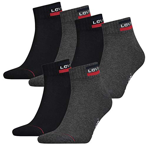 6 Paar Levis 144NDL Mid Cut SPRTWR L Unisex Socken Strümpfe 902011001, Farbe:Mid Grey/Black, Socken & Strümpfe:39-42 von LEVI'S