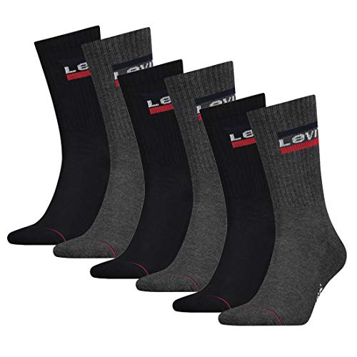 6 Paar Levis 144NDL Regular Cut SPR Unisex Socken Strümpfe 902012001, Farbe:Mid Grey/Black, Socken & Strümpfe:35-38 von Levi's