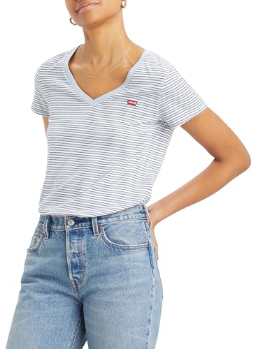 Levi's Damen Perfect V-Neck T-Shirt, Penny Stripe Kentucky Blue, L von Levi's