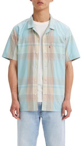 Levi's Herren Big & Tall Sunset Camp Shirt Freizeithemd, Martin Plaid Pastel Turquoise, Braun, 4XL von Levi's