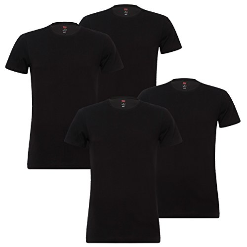 4er Pack Levis Solid Crew T-Shirt Men Herren Unterhemd Rundhals Stretch Cotton, Farbe:884 - Jet Black, Bekleidungsgröße:M von LEVI'S