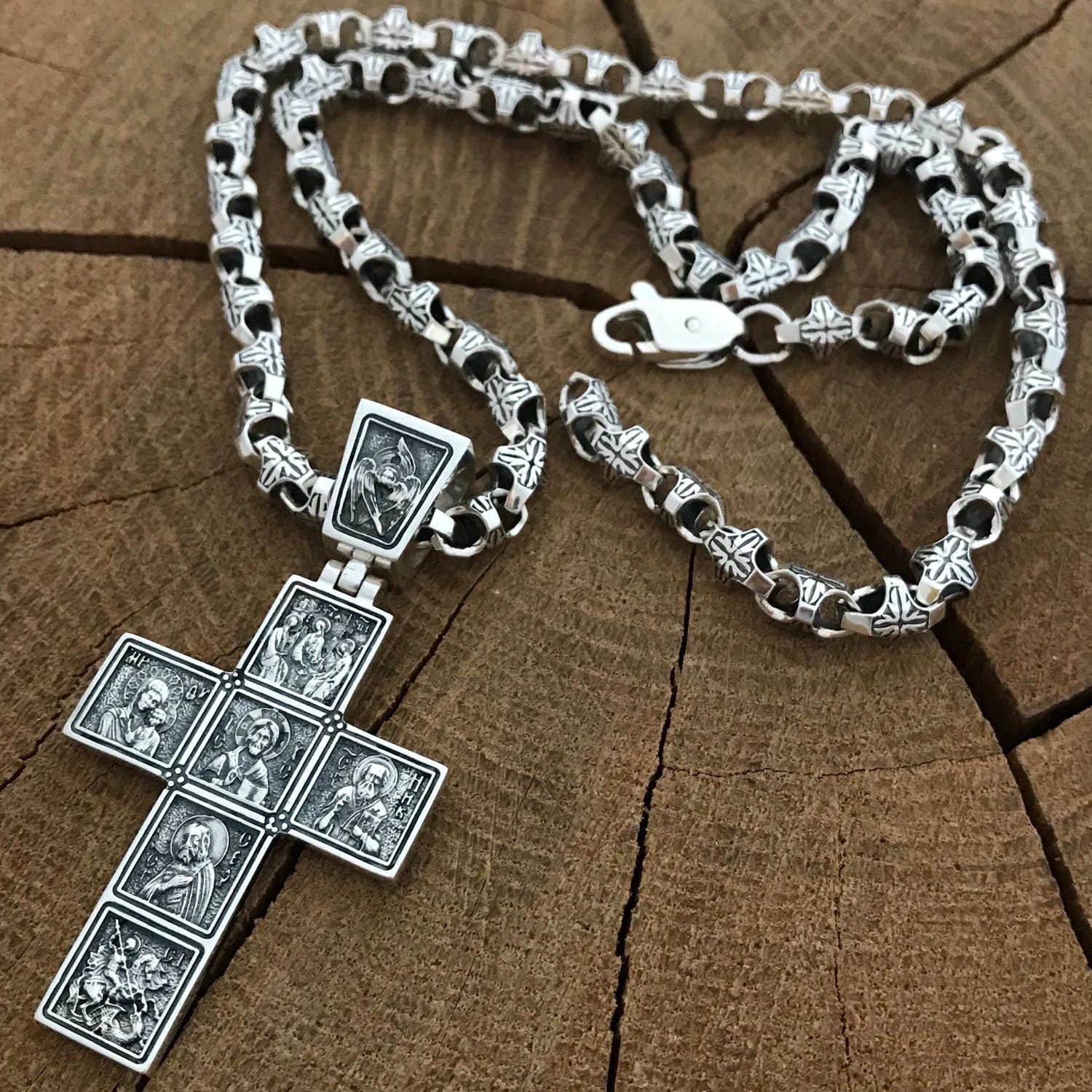 Designer 925 Sterling Silber Set Bestehend Aus Orthodoxer Kette Und Einem Kreuz Mit Schwärzung | Accessoires, Geschenke von LevitskyJewerly