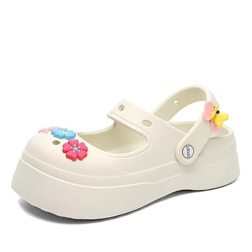 Lewhosy Damen Clogs Sommer Gartenschuhe leicht Gartenclog Hausschuh Blumenmuster weiß-39 von Lewhosy