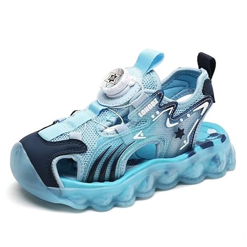 Lewhosy Jungen Mädchen Sandalen Kinder Geschlossene Sandalen Trekking Wandern Outdoor Atmungsaktiv Sommerschuhe Zehe Sandalen EU28-39 (239-blau-30) von Lewhosy