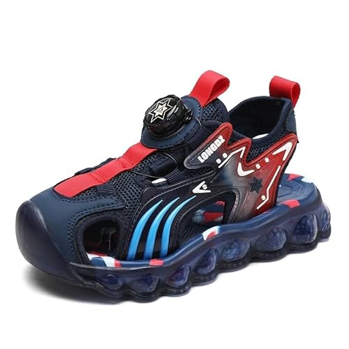 Lewhosy Jungen Mädchen Sandalen Kinder Geschlossene Sandalen Trekking Wandern Outdoor Atmungsaktiv Sommerschuhe Zehe Sandalen EU28-39 (239-dunkelblau rot-33) von Lewhosy