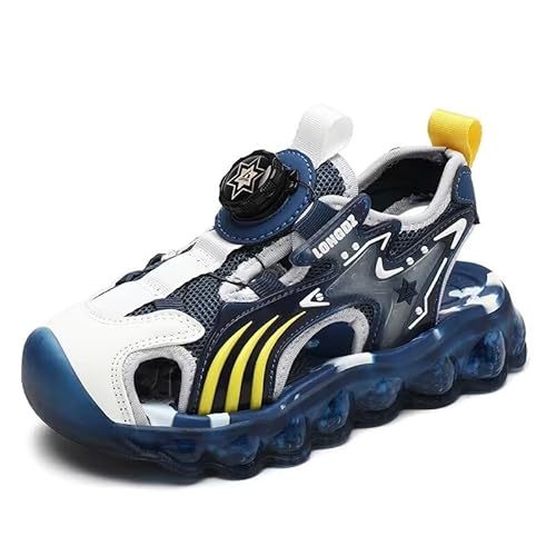 Lewhosy Jungen Mädchen Sandalen Kinder Geschlossene Sandalen Trekking Wandern Outdoor Atmungsaktiv Sommerschuhe Zehe Sandalen EU28-39 (239-dunkelblau weiß-28) von Lewhosy