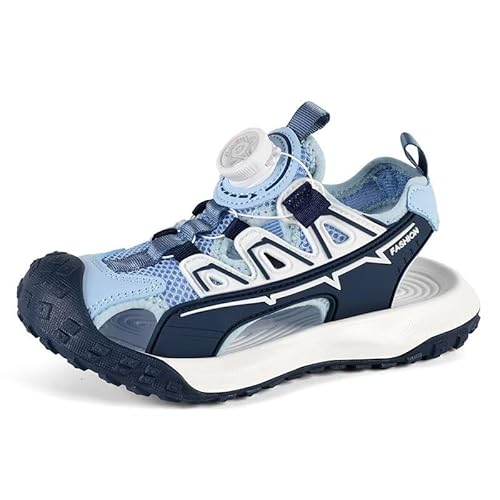 Lewhosy Jungen Mädchen Sandalen Kinder Geschlossene Sandalen Trekking Wandern Outdoor Atmungsaktiv Sommerschuhe Zehe Sandalen EU28-39 (F601-blau-28) von Lewhosy