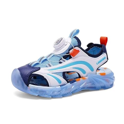 Lewhosy Jungen Mädchen Sandalen Kinder Geschlossene Sandalen Trekking Wandern Outdoor Atmungsaktiv Sommerschuhe Zehe Sandalen EU28-39 (L2318-weiß blau-29) von Lewhosy