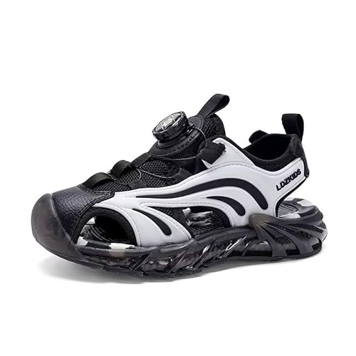 Lewhosy Jungen Mädchen Sandalen Kinder Geschlossene Sandalen Trekking Wandern Outdoor Atmungsaktiv Sommerschuhe Zehe Sandalen EU28-39 (L2318-weiß schwarz-28) von Lewhosy