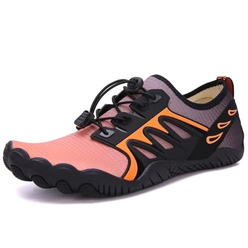 Lewhosy Unisex Barfußschuhe Herren Damen Wasserchuhe Schnell Trocknend Badeschuhe Aquaschuhe Strandschuhe Fitnessschuhe(A166-Schwarz Orange-36) von Lewhosy