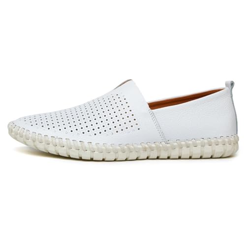 Herren-Loafer-Schuhe, bequeme, lässige Herren-Loafer mit atmungsaktivem Loch, rutschfeste, verschleißfeste Herren-Leder-Loafer, geeignet for Büro, Arbeit, Gehen, Autofahren ( Color : White , Size : 47 von Lfzhjzc