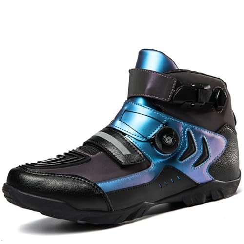 Lfzhjzc Motocross-Stiefel, Offroad-Motorradstiefel von Motorradrennen für Männer und Frauen, wasserdicht(Color:Black Blue,Size:41 EU) von Lfzhjzc