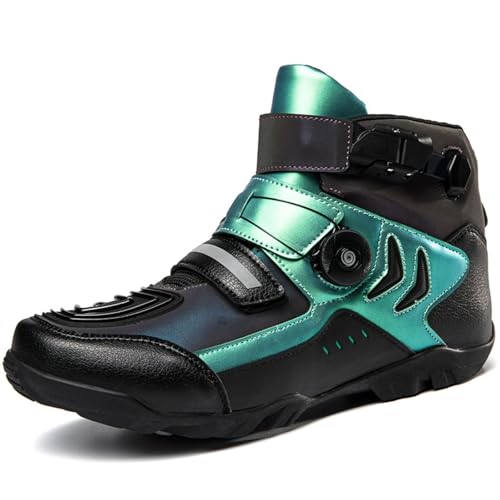 Lfzhjzc Motocross-Stiefel, Offroad-Motorradstiefel von Motorradrennen für Männer und Frauen, wasserdicht(Color:Black Green,Size:39 EU) von Lfzhjzc