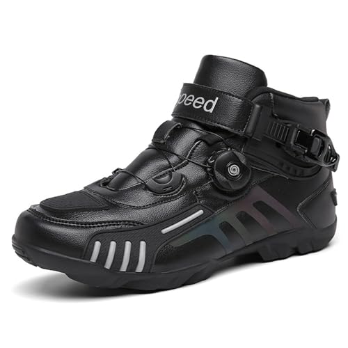 Motocross-Schutzstiefel, große, atmungsaktive Motocross-Stiefel, verschleißfeste Motorradschuhe aus Mikrofaserleder, mit Knöchelstütze, rutschfester Sohle, Ausrüstungspolster(Color:Black,Size:45 EU) von Lfzhjzc