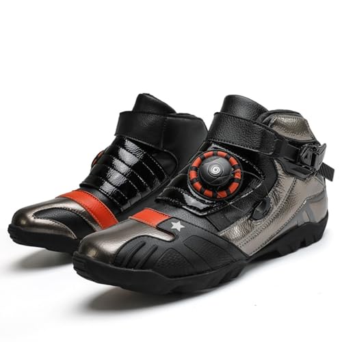 Motorradfahrschuhe für Männer, Knöchelgelenk Schutzgetriebe wasserdichte Anti-Rutsch-Motorradschuhe, atmungsaktive Motorradschuhe im Freien, geeignet für Regentage, Berge, Städte(Color:Black Gold,Size von Lfzhjzc