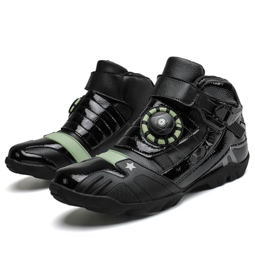 Motorradfahrschuhe für Männer, Knöchelgelenk Schutzgetriebe wasserdichte Anti-Rutsch-Motorradschuhe, atmungsaktive Motorradschuhe im Freien, geeignet für Regentage, Berge, Städte(Color:Black Green,Siz von Lfzhjzc