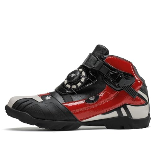 Motorradfahrschuhe für Männer, Knöchelgelenk Schutzgetriebe wasserdichte Anti-Rutsch-Motorradschuhe, atmungsaktive Motorradschuhe im Freien, geeignet für Regentage, Berge, Städte(Color:Black Red,Size: von Lfzhjzc