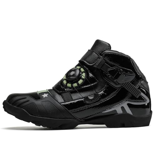 Motorradfahrschuhe für Männer, Knöchelgelenk Schutzgetriebe wasserdichte Anti-Rutsch-Motorradschuhe, atmungsaktive Motorradschuhe im Freien, geeignet für Regentage, Berge, Städte(Color:Black Green,Siz von Lfzhjzc