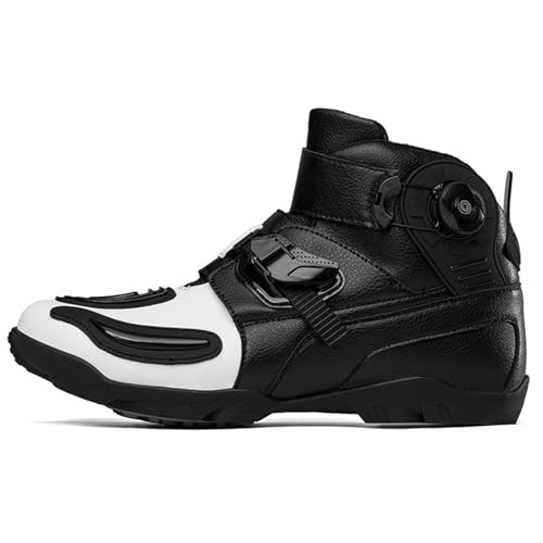 Motorradschuhe, Outdoor-Sport-Sicherheits-Motorrad-Reitstiefel, Knöchelgelenk-Schutzausrüstung, rutschfeste Motocross-Schutzstiefel, geeignet for regnerische Tage, Berge, Städte(Color:Black White,Size von Lfzhjzc