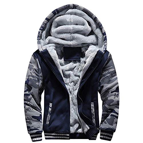 VSUSN Herren Kapuzenpullover mit Reißverschluss, Langarm Kapuzenjacke, Winter Warm Fleece-Innenseite Sweatshirt, Plus Dicke Fleecejacke, Sweatjacke Mit Kapuze(Camouflage&Blau, L) von VSUSN