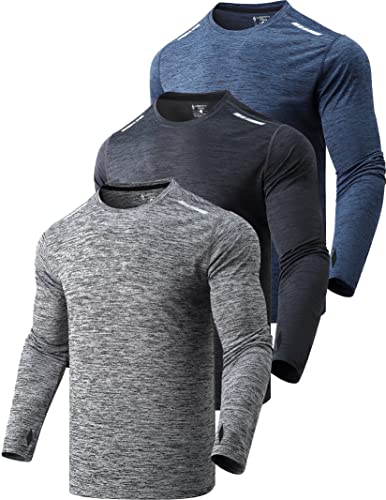 3er-Pack: Langarm-T-Shirts für Herren, trockene Passform, UV-Sonnenschutz, Outdoor, Wandern, athletisch, mit Daumenlöchern, Heather Navy/Black/Dark Grey, 3X-Groß von Liberty Imports