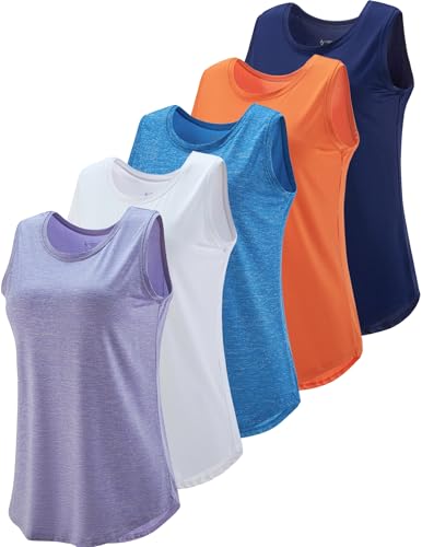 5er-Pack breite Träger für Damen, Workout-Tank-Tops, athletische, ärmellose Shirts für Frauen, Damen-Übungs-Tops für Yoga, Tennis, Flieder, Weiß, Mandarine, Marineblau, Blaugrün, Groß 5er-Pack breite Träger für Damen, Workout-Tank-Tops, athletische, ärmellose Shirts für Frauen, Damen-Übungs-Tops für Yoga, Tennis, Flieder, Weiß, Mandarine, Marineblau, Blaugrün, Groß von Liberty Pro