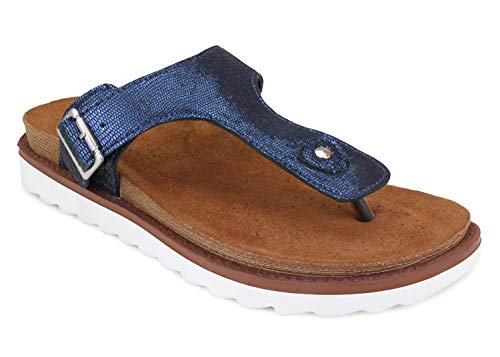 Liberty Damen Echtleder Zehentrenner Sandale | Jasmin | Bequemer Freizeit-Schuh | Premium Sohle - Blau (glitzernd), 37 EU von Liberty