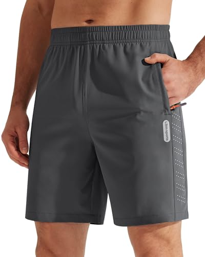 Libin Sporthose Herren Kurz Sport Laufshorts Leichte Schnelltrocknende Sporthose Laufhose Running Gym Kurze Shorts mit Reißverschlusstasche, Dunkelgrau, XL von Libin