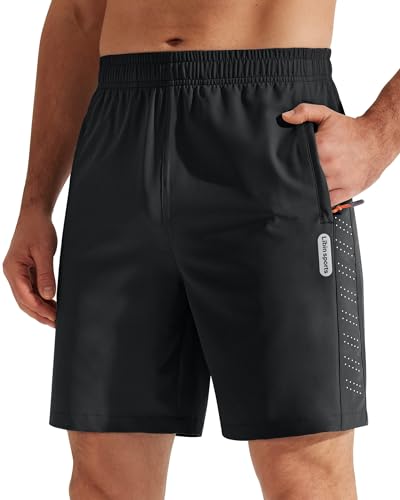 Libin Sporthose Herren Kurz Sport Laufshorts Leichte Schnelltrocknende Sporthose Laufhose Running Gym Kurze Shorts mit Reißverschlusstasche, Schwarz, M von Libin