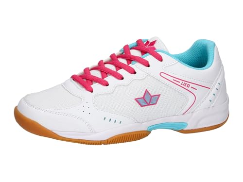 Lico Damen Speed Indoor Hallenturnschuhe, Weiss/Pink/Türkis, 43 EU von Lico