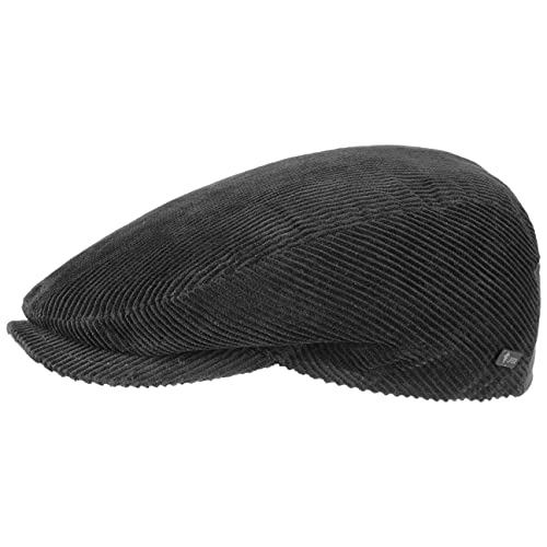 Lipodo Cord Flatcap schwarz Herren/Damen - Schirmmütze aus Baumwolle - Schiebermütze mit Futter - Cap Größe 53 cm - Cordmütze Sommer/Winter von Lipodo