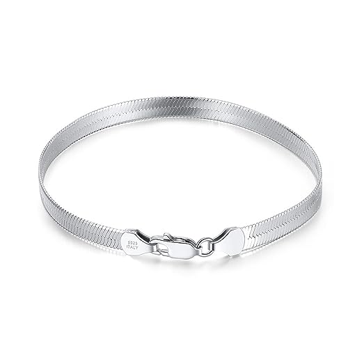 Lieson 925 Sterling Silber Armband Männer Frauen, Gliederarmband Einfach 4.5MM Breite Schlangenkette Silber 19CM, Geburtstag Muttertag Geschenk für Mama Ehefrau Freundin von Lieson