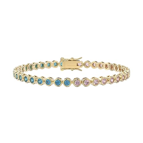 Lieson Armband 925 Silber Damen, Armkette 3MM Rund Tenniskette mit Zirkonia Blau Rosa Gold 16.5CM, Geburtstag Muttertag Weihnachten Geschenk für Mama Ehefrau Freundin von Lieson