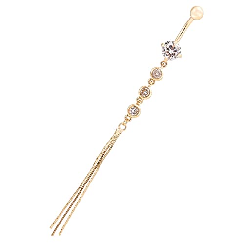 Lieson Damen Bauchnabelpiercing Sexy, Hängende Bauchnabelpiercing Chirurgenstahl Lang mit Quaste Weiß Zirkonia Banane Bauchnabelpiercing Gold von Lieson